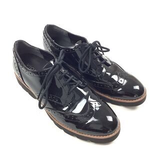 Vionic Alfina Wingtip Derby Oxford Shoes Women Sz 8 Black Patent Brogue Lace Up